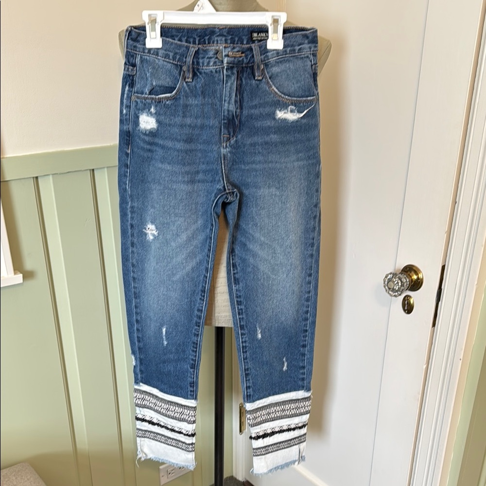 Blank NYC Blue Cropped Jeans with Patterned Hem